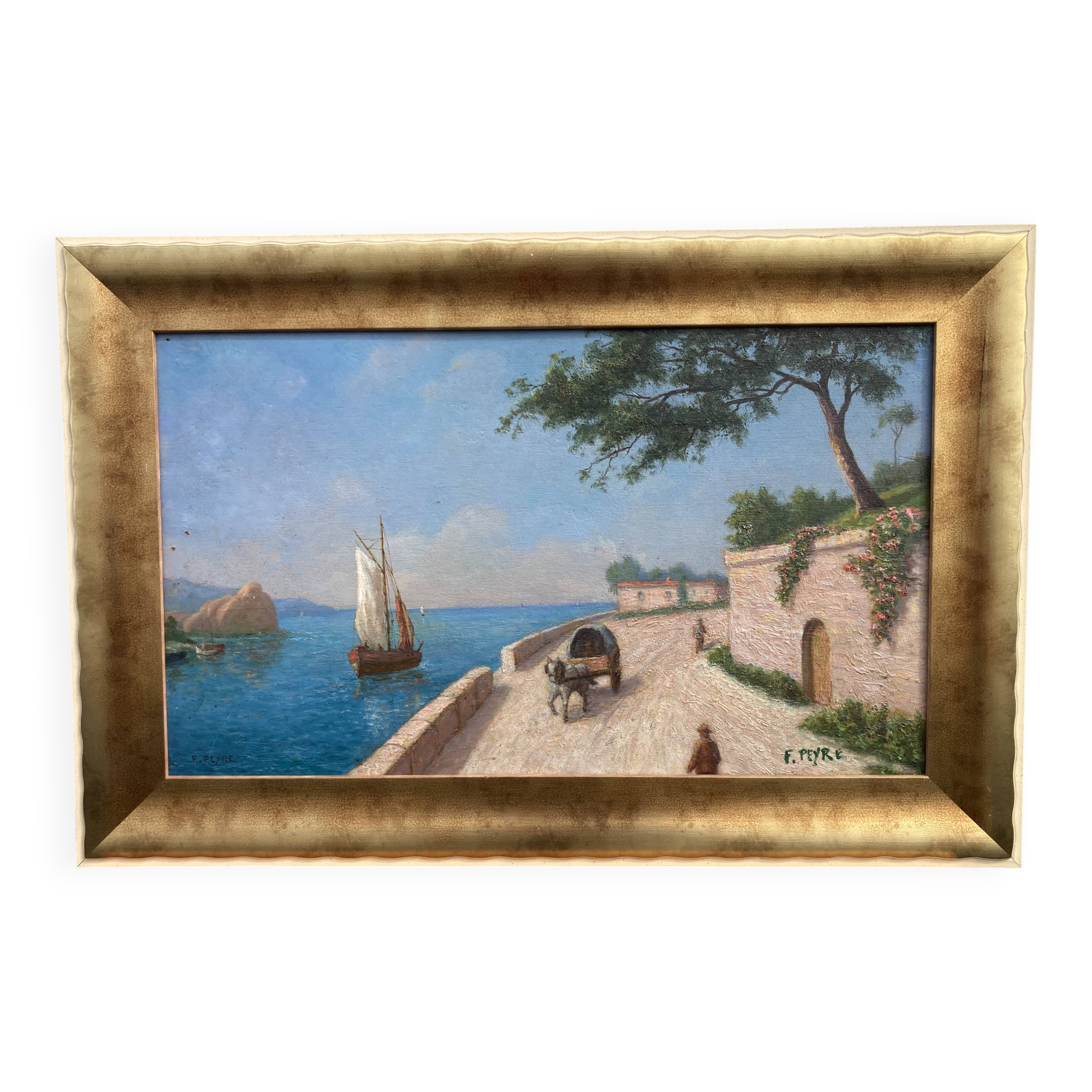 French School of the 20th century, Mediterranean seaside, oil on panel