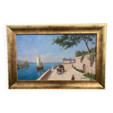 French School of the 20th century, Mediterranean seaside, oil on panel