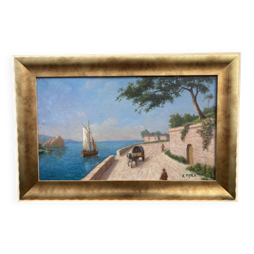 French School of the 20th century, Mediterranean seaside, oil on panel
