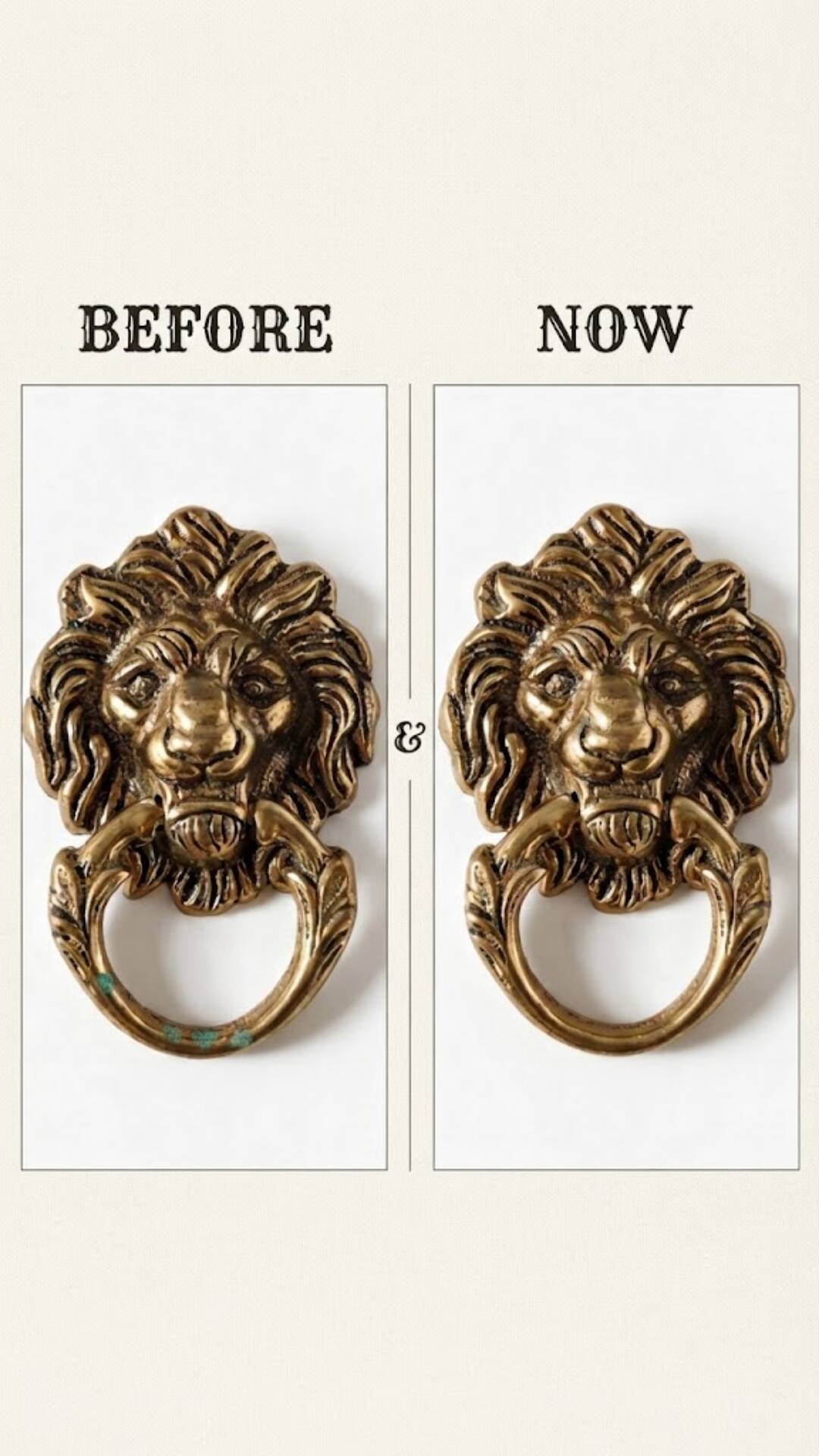 Lion Head Door Knocker in Solid Brass, Antique Door Handle