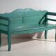 Banc ancien peint vert en bois de pin – Europe centrale, vers 1910