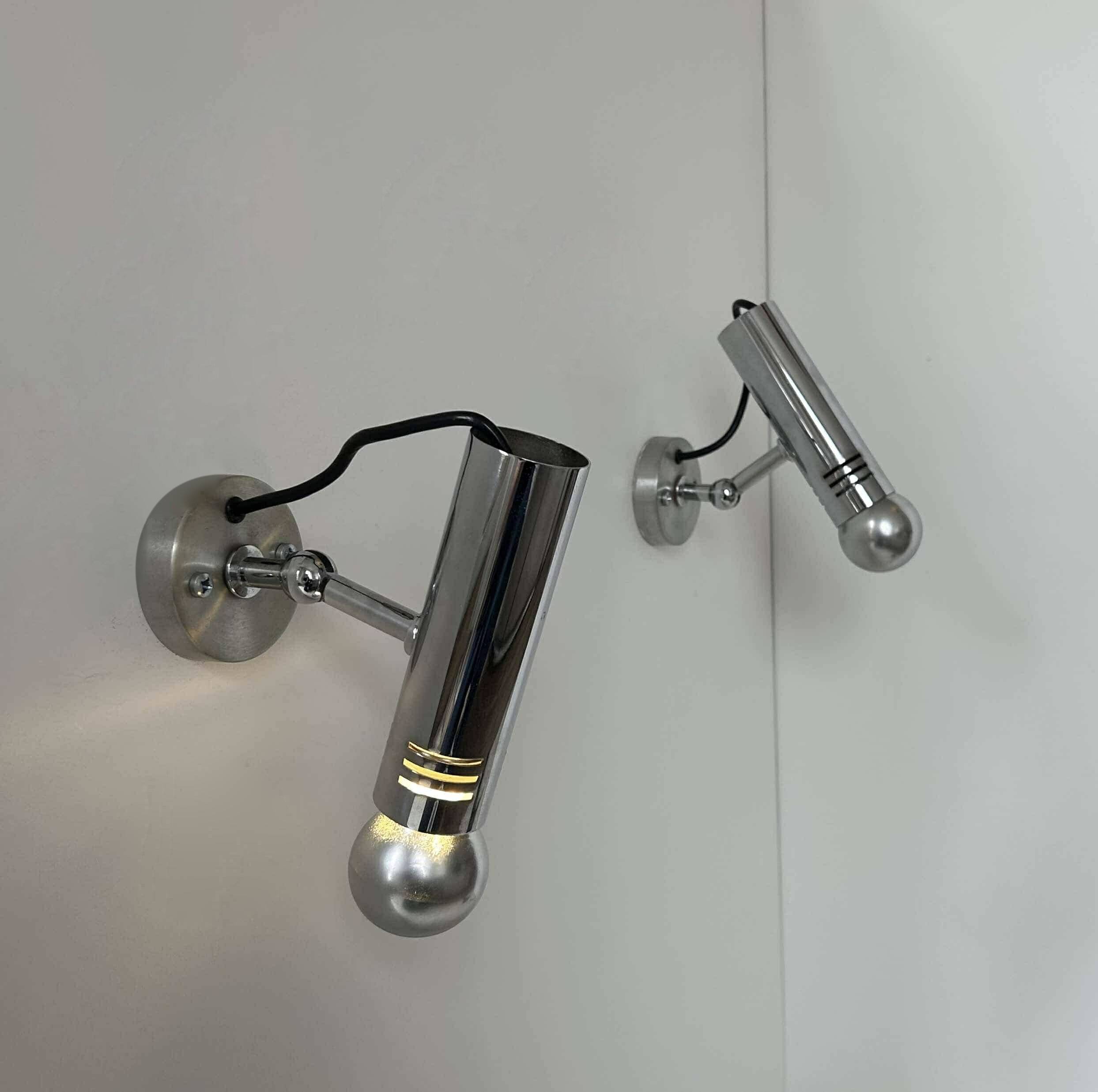 Pair of vintage adjustable wall lights, chromed metal, France 1970