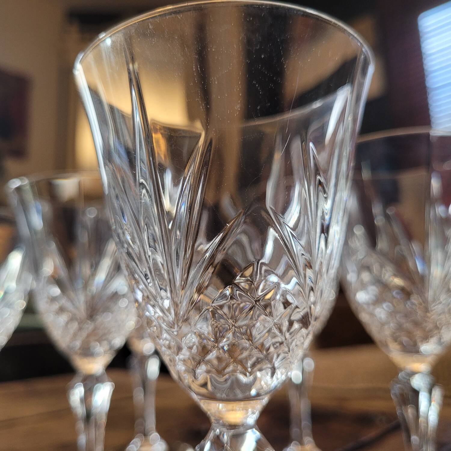 Set of 8 cut crystal glasses, hexagonal stem – 1950s