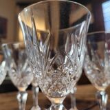 Set of 8 cut crystal glasses, hexagonal stem – 1950s