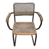 Fauteuil cantilever 1950s fer massif et cannage - Proto Cesca - La mam