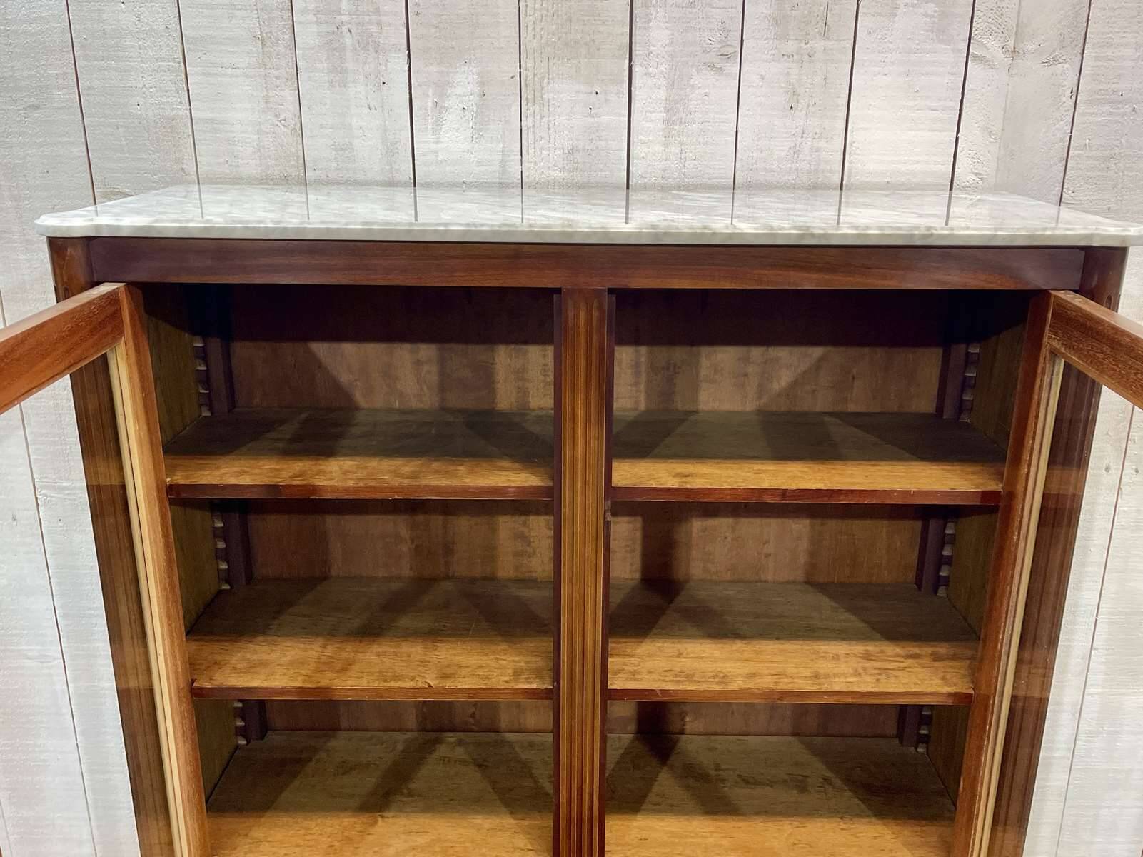 Louis XVI style bookcase in mahogany and marble top from the 70s