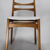 Chaise vintage hellerau en teck et skai blanc 1960 suede