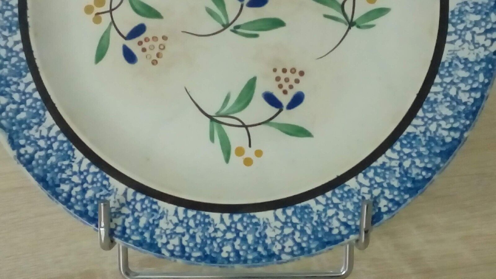 Fine earthenware plate of forges les eaux decorated with sponge end 19 th