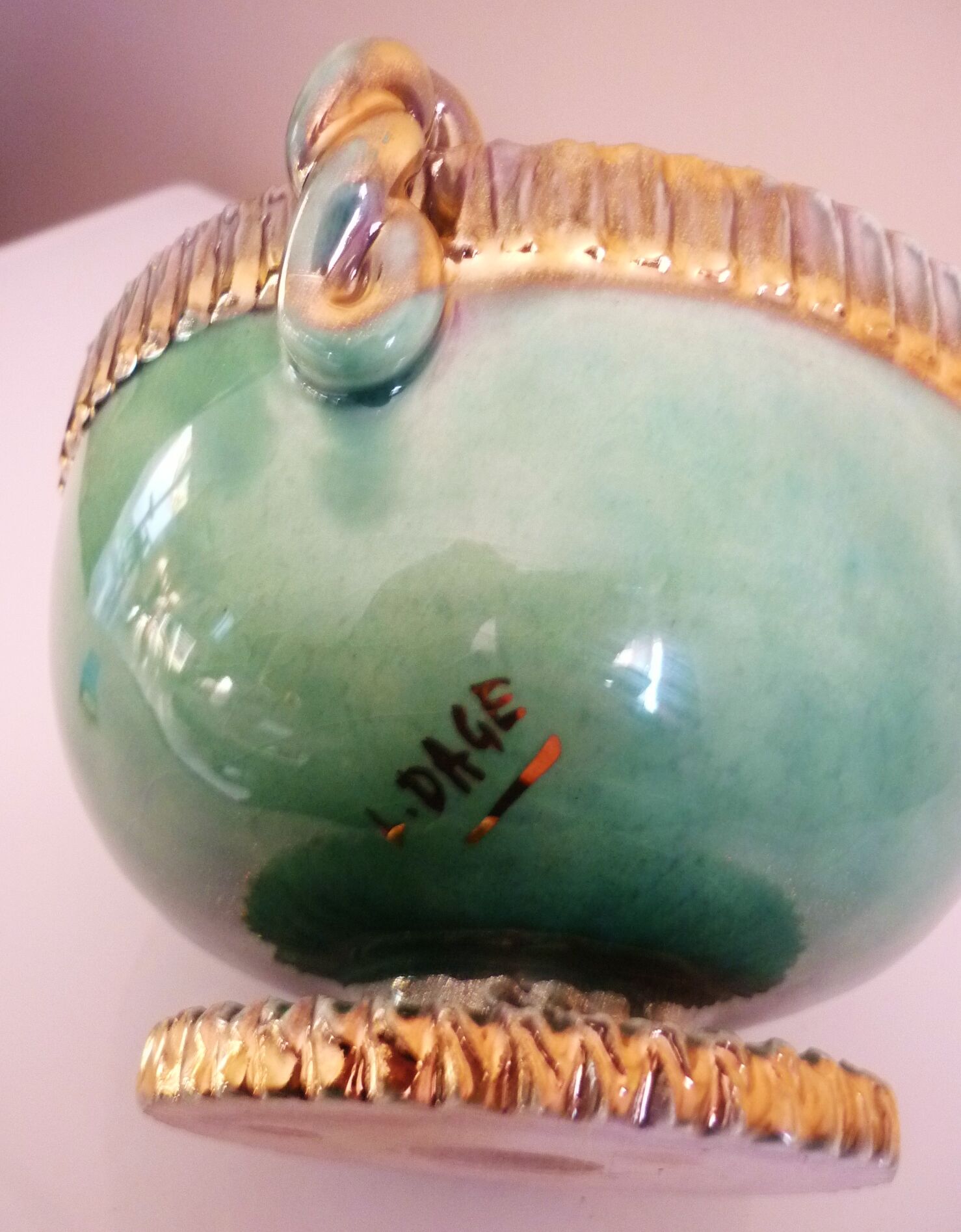 Cup, empty glazed ceramic pocket, signed Louis Dage, 50s