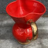 Red Pitcher Vase with Gold Accents Attributed to André Baud - Vallauris
