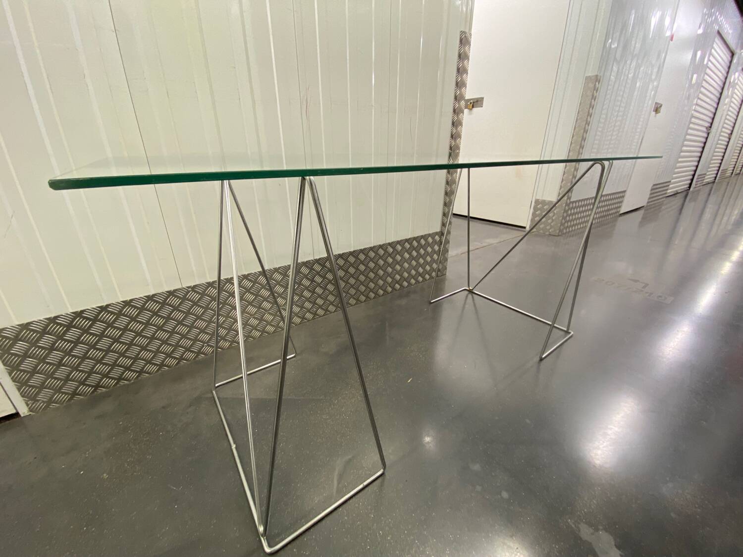 Chromed steel and glass trestle desk circa 1970