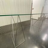 Chromed steel and glass trestle desk circa 1970