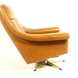 Matador swivel leather chair with ottoman by Aage Christiansen for Erhardsen & Andersen, 1960s