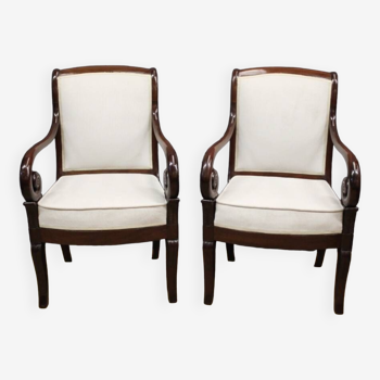 Pair Of Louis Philippe Period Armchairs With Mahogany Crosses XIX