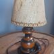 Bedside lamp wooden foot, clip jute lampshade, seventies