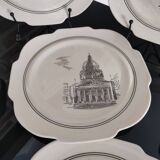 Series of 12 dessert plates and its cake tray Gien Paris Monuments