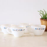 Set of 5 cups and under cups made in Mexico, Termocrisa,, white and blue