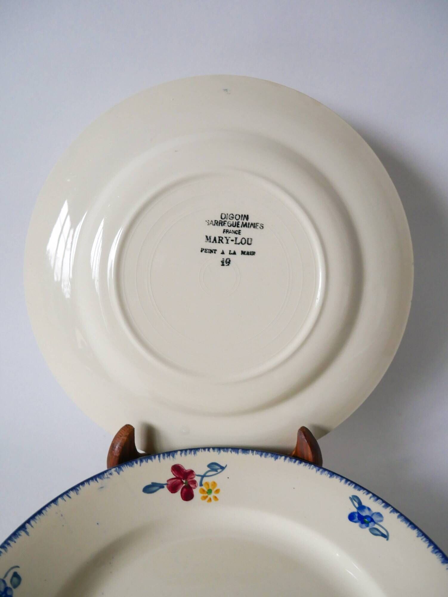 Lot of 5 digoin sarreguemines flat plates model "mary-lou" 1940