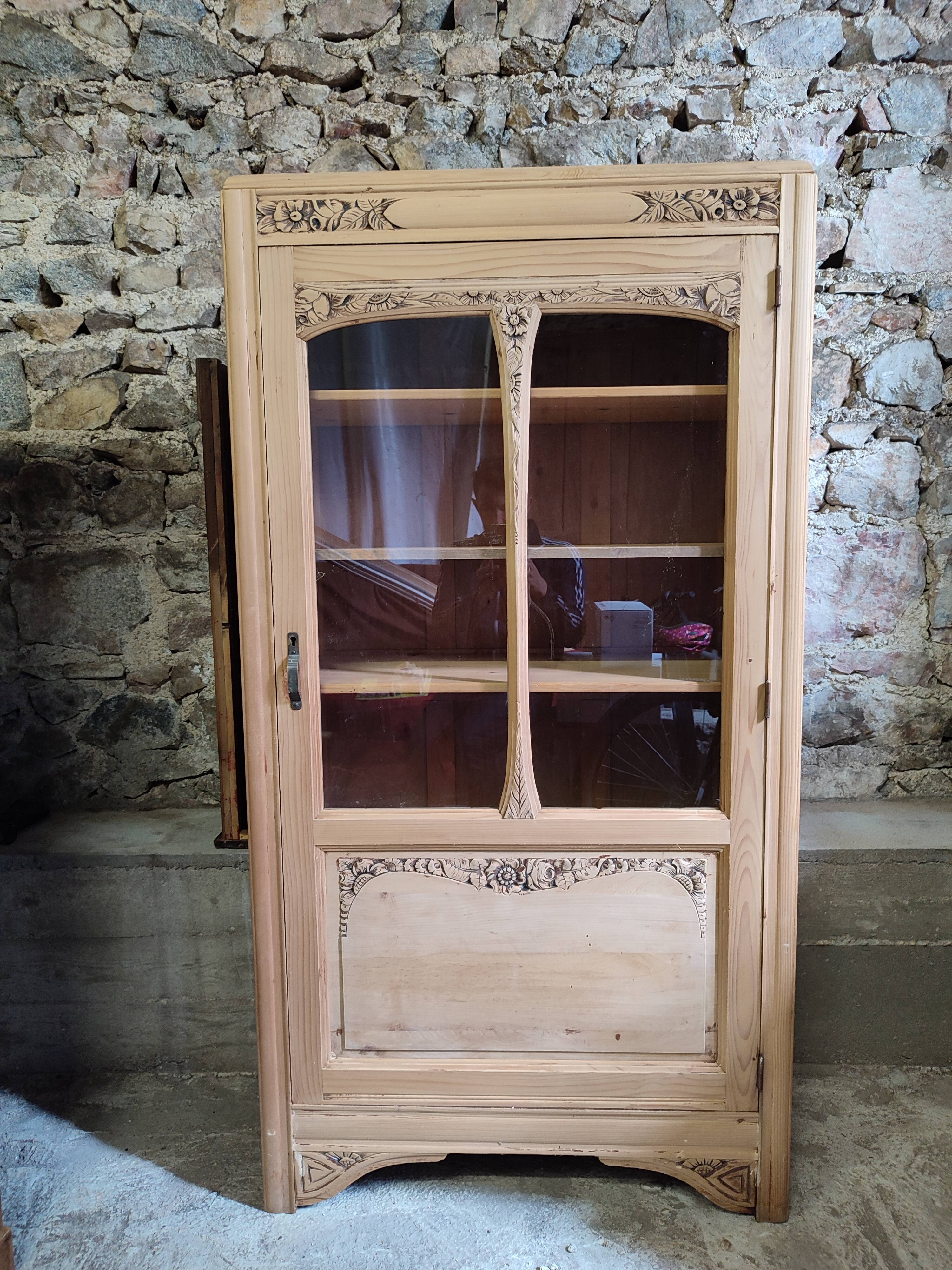 Meuble vitrine vaisselier art déco bois