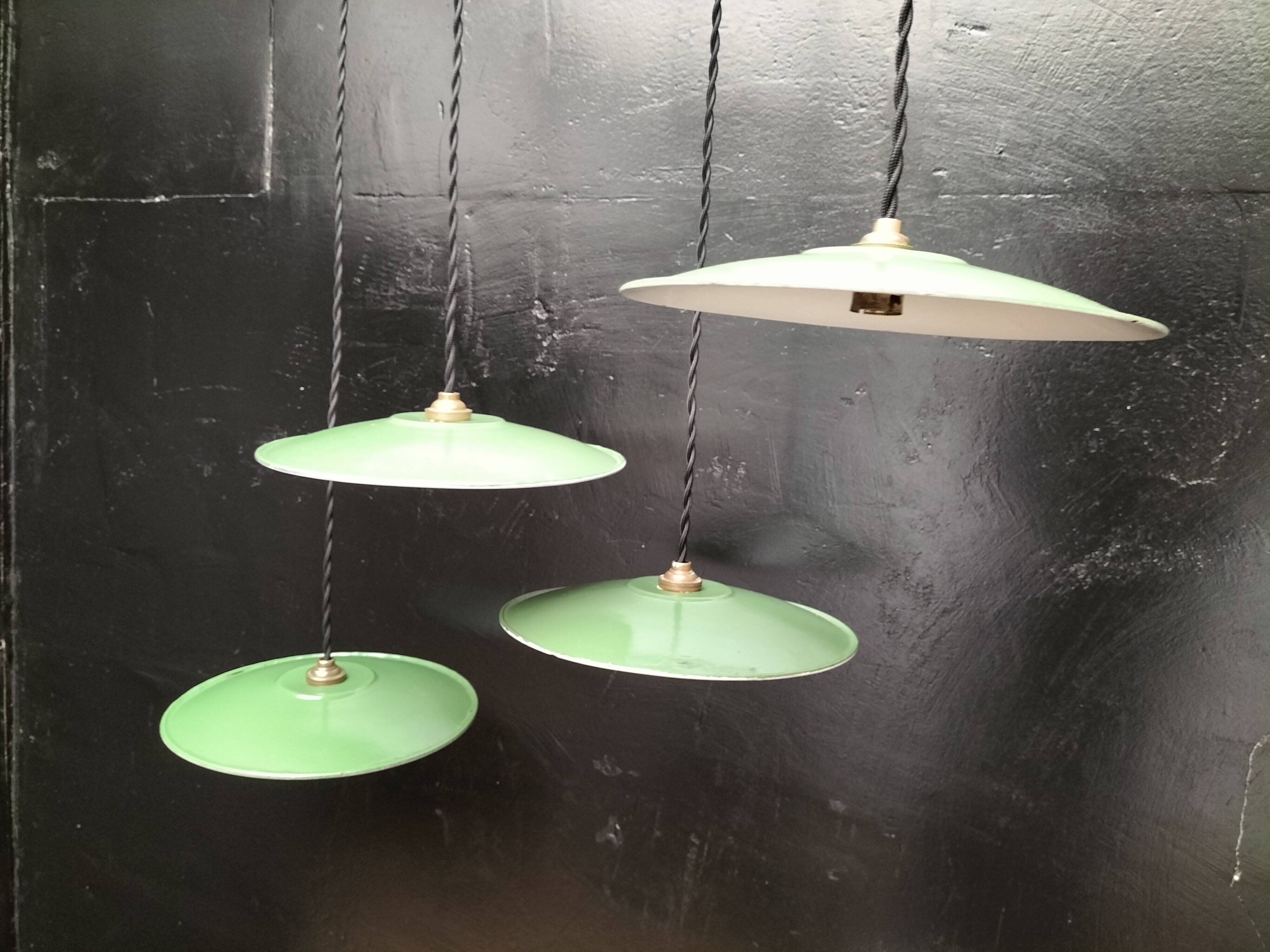 Enameled sheet metal pendant lights
