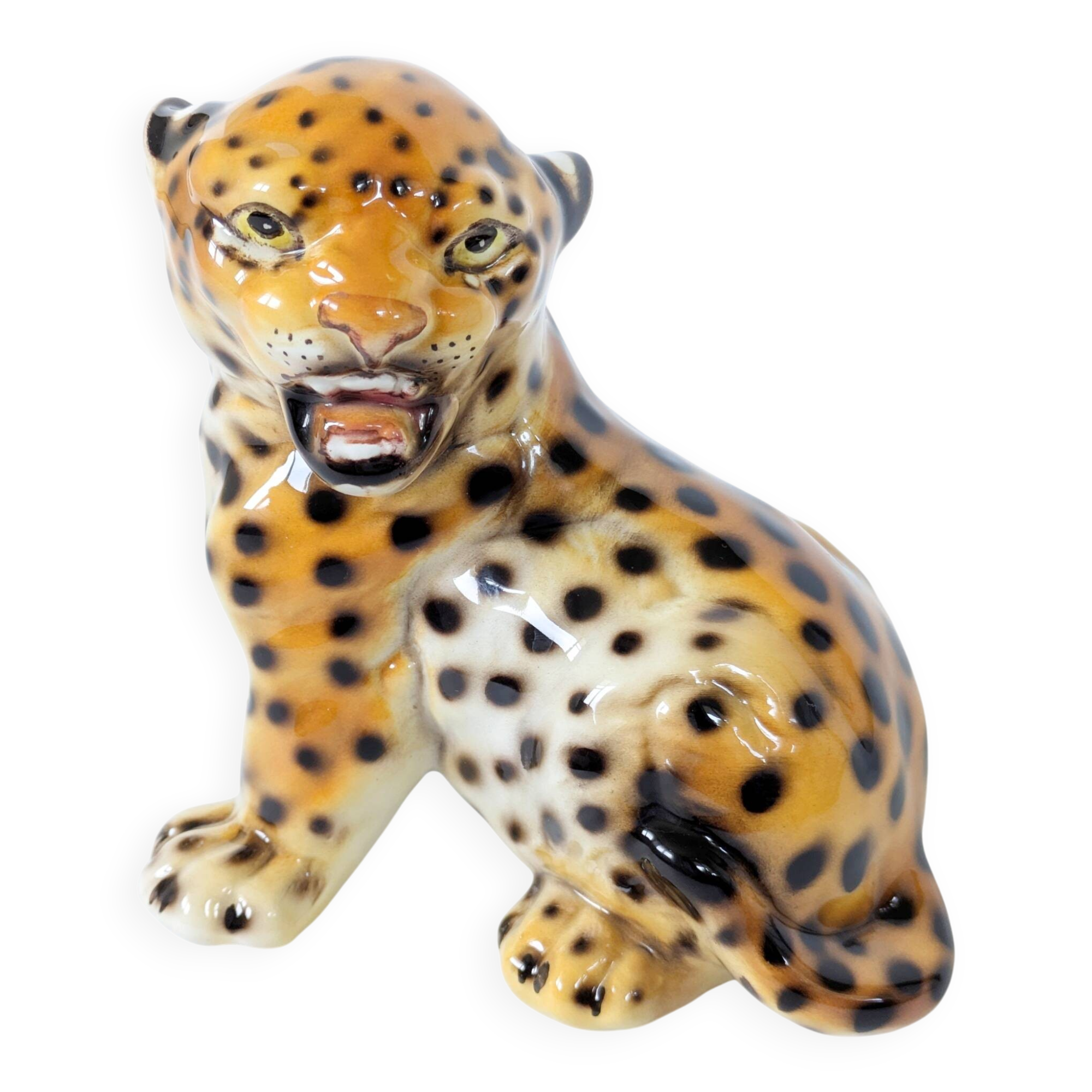 Porcelain leopard statuette, Ronzan, Italy, 1950s