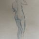 Blue watercolor painting signed female nude
