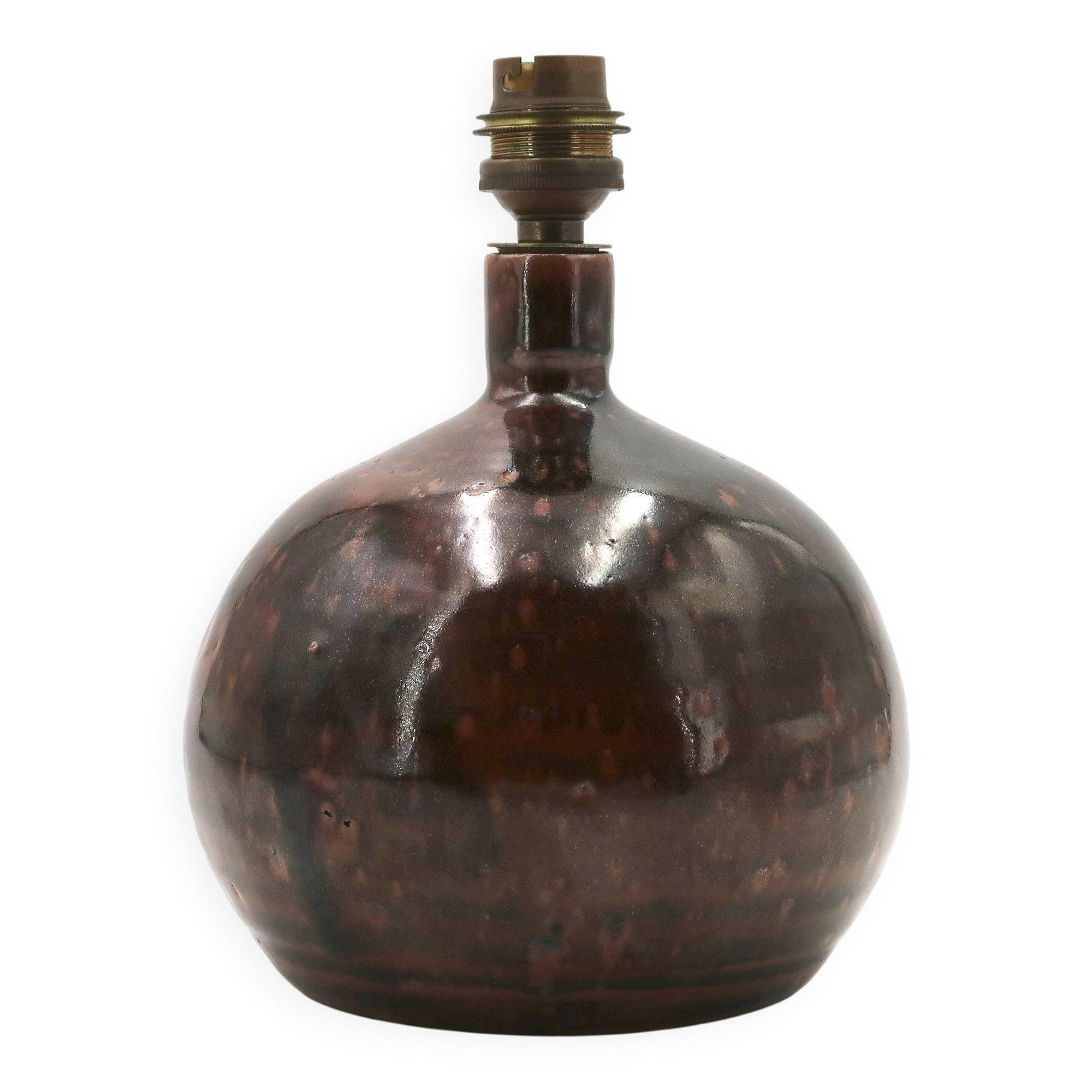 Dark brown stoneware ball lamp by Guy Baudat, 1970s