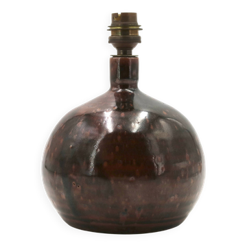 Dark brown stoneware ball lamp by Guy Baudat, 1970s