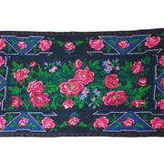 Tapis en laine florale tissée à la main fond noir avec roses roses