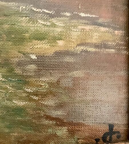 Peinture à l’huile sur papier toile monté sur panneau, paysage scolaire de Barbizon 1890
