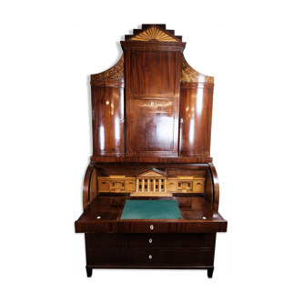 Empire bureau of polished mahogany with inlaid wood, 1840s