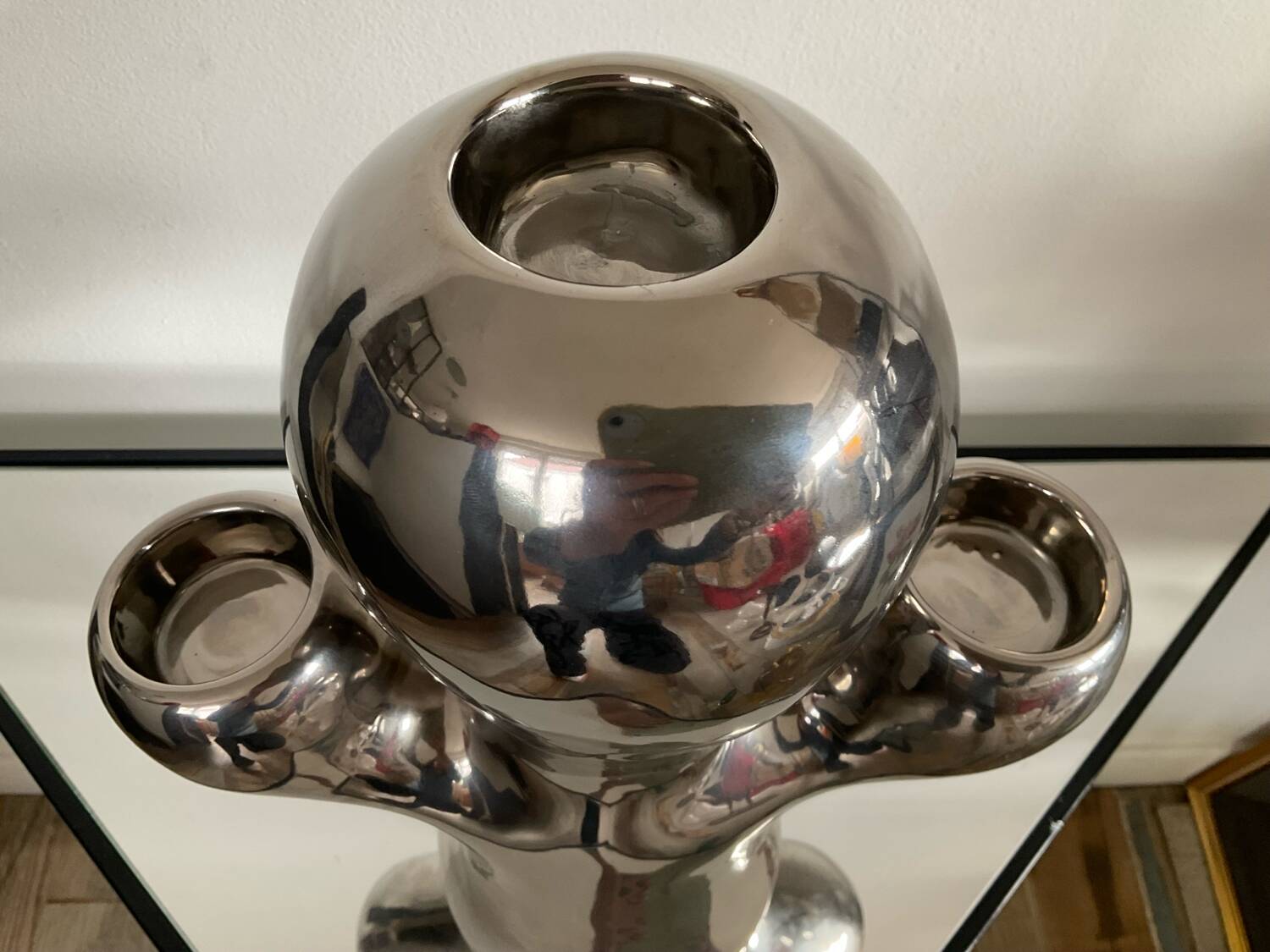 Vintage ceramic cactus candle holder in chrome