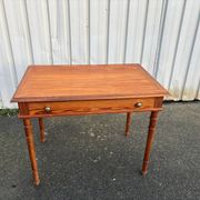 Antique desk in pitch pine, turned legs, drawer – superb patina.