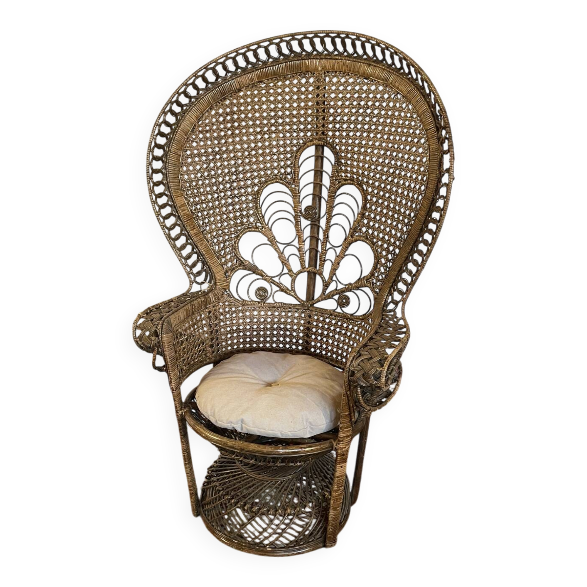 Fauteuil Emmanuelle vintage en rotin 