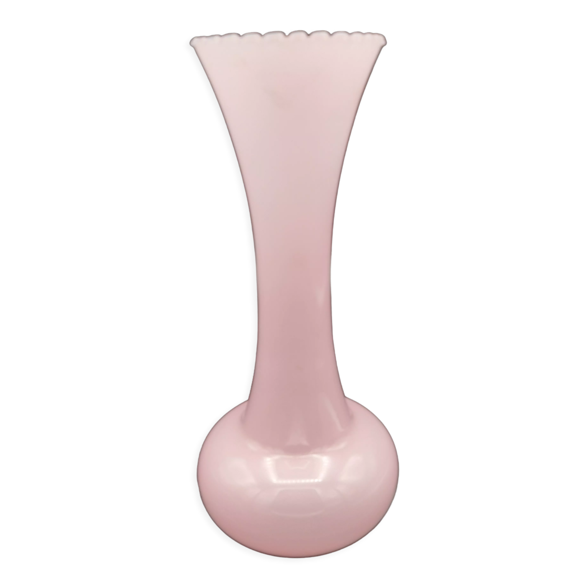 Pink vase in opaline serrated neck