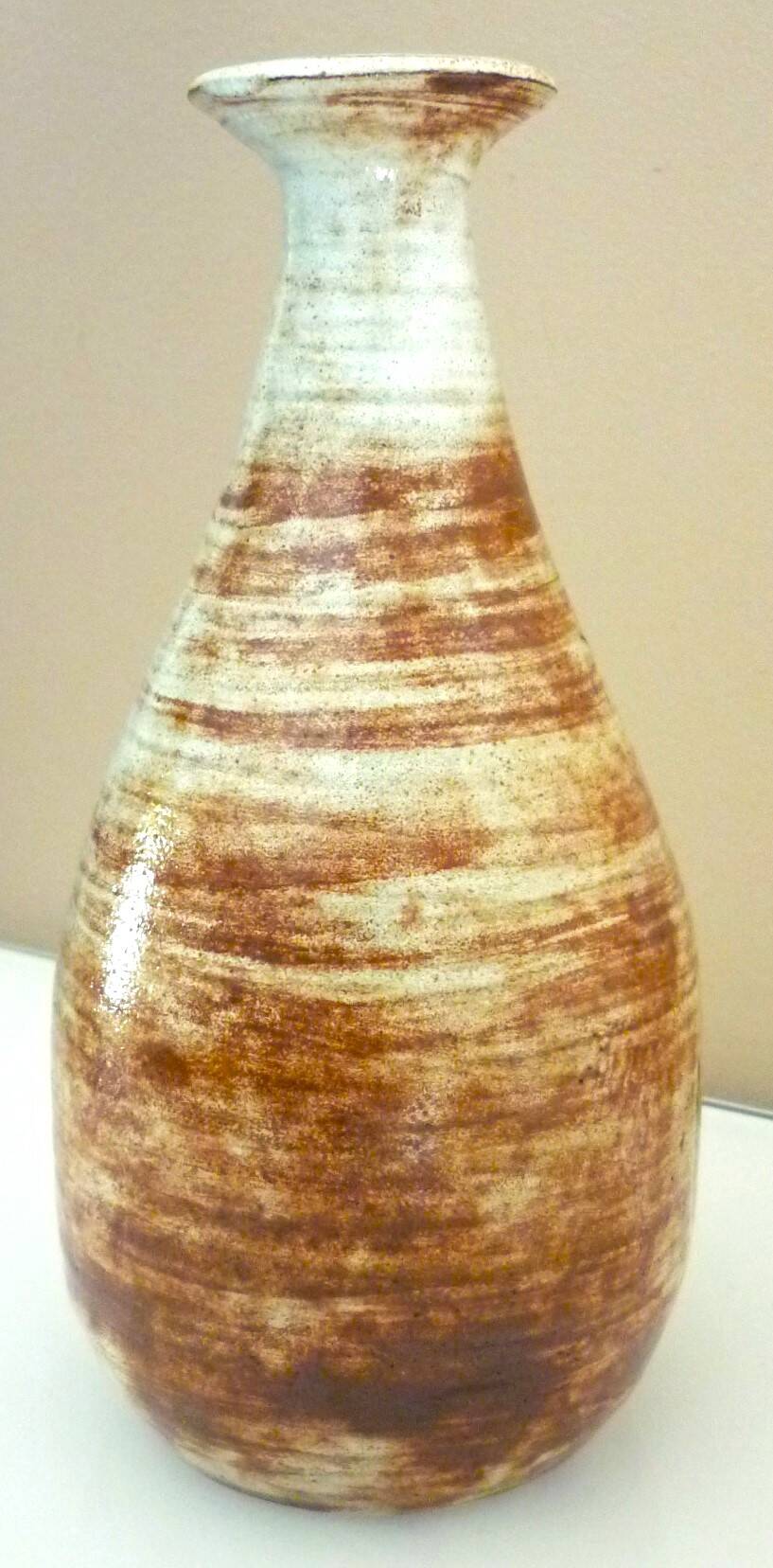 Glazed ceramic drop vase, signed Michel Argans, leaf decoration