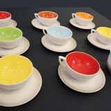 Former tea service in multicolored ceramics signed