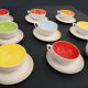 Former tea service in multicolored ceramics signed