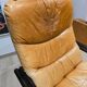 Vintage camel leather lounge chair with ottoman – wooden frame – 1970s