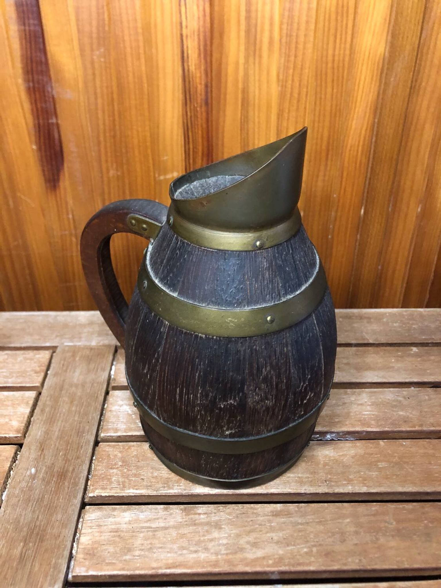 Ancien Pichet Bois + Cerclage Laiton Vintage
