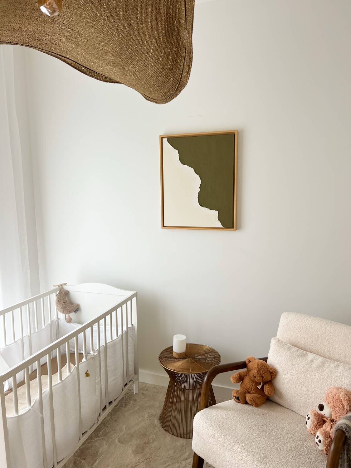 Tableau relief vert kaki et crème