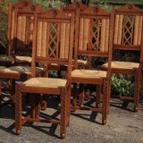 Lot 6 vintage chairs in mulched and carved wood