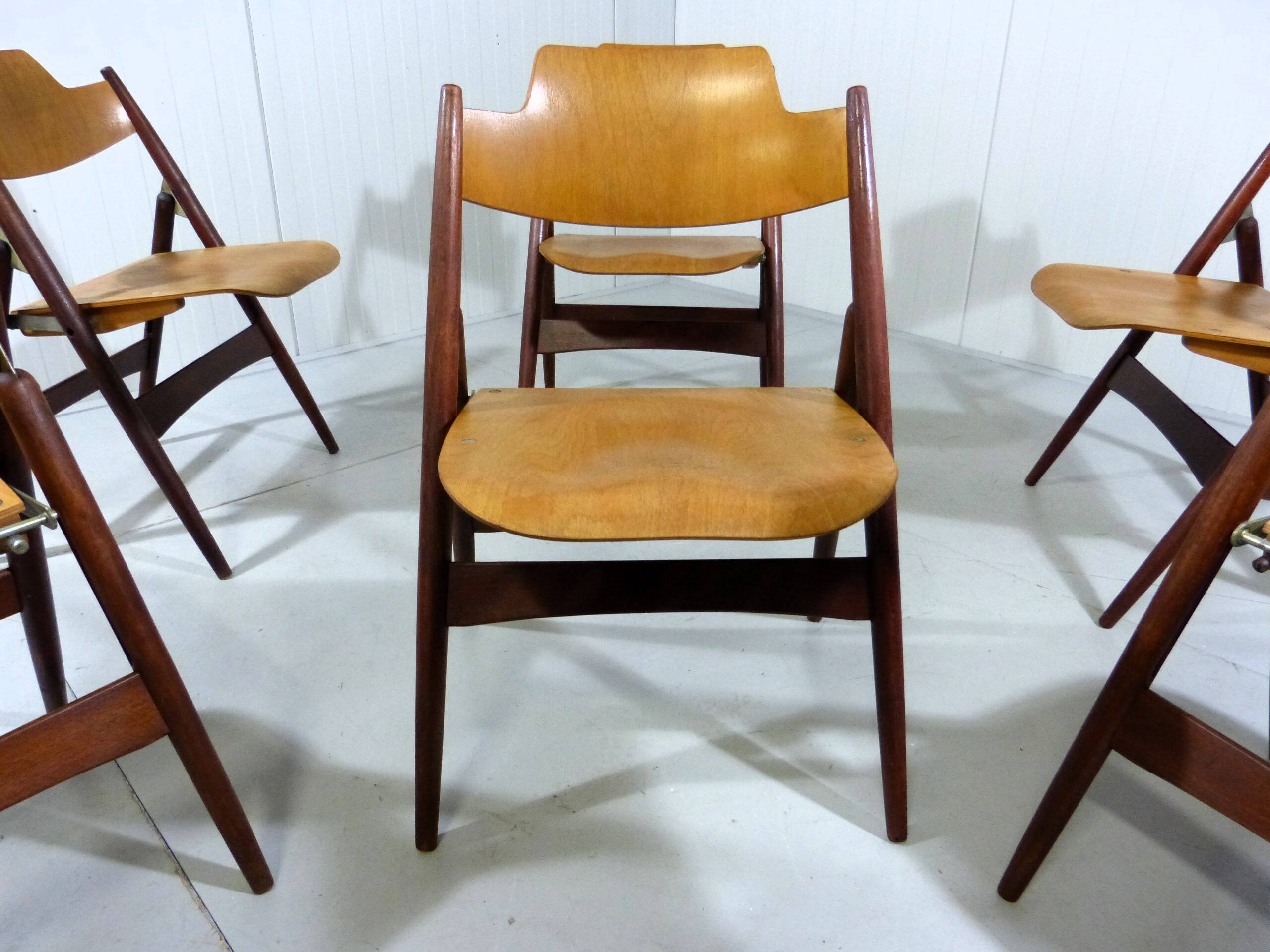 Set of 6 Egon Eiermann SE 18 folding chairs Wilde + Spieth, 1950s