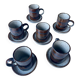 Vintage rustic stoneware coffee set – 6 cups + 6 saucers