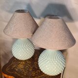 Pair of italian style electric ceramic lamps and new lampshades 43x38