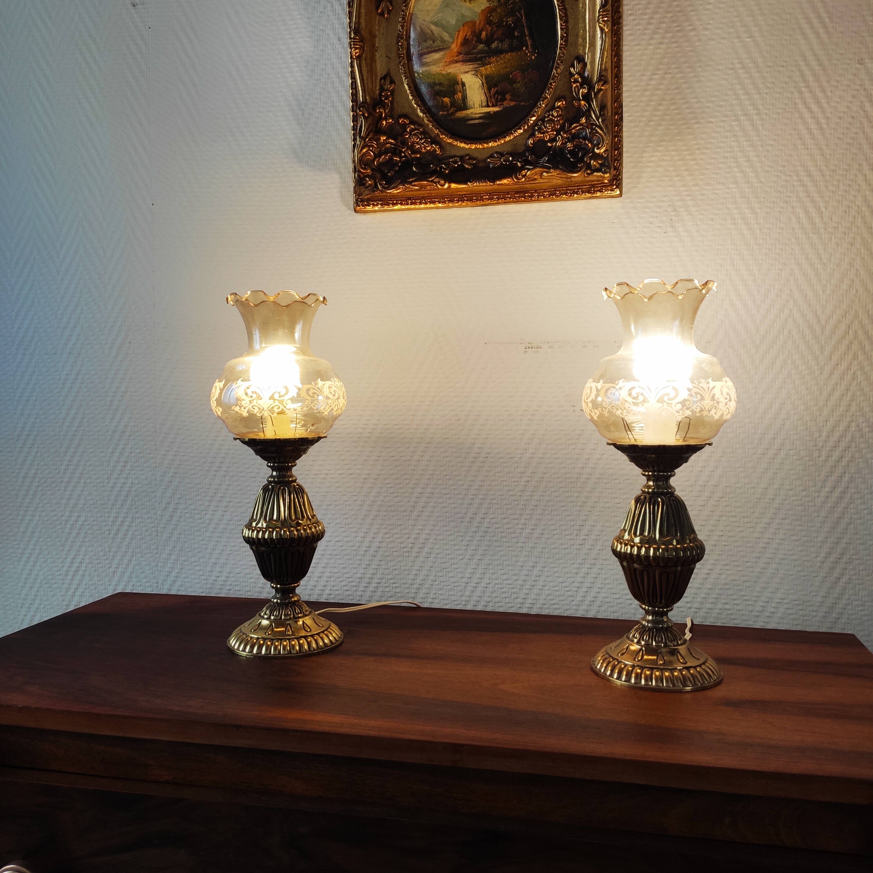 Paire de lampes rétro en laiton