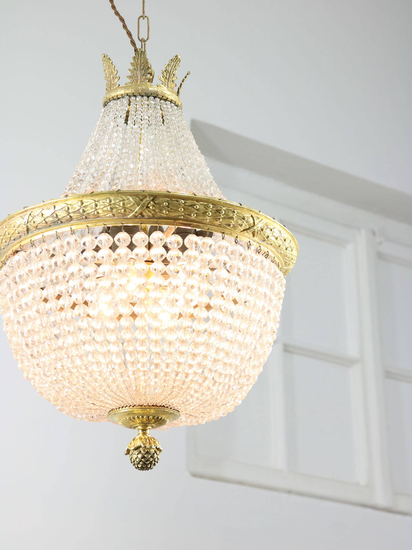 French Empire Crystal and Brass Chandelier, 1940s
