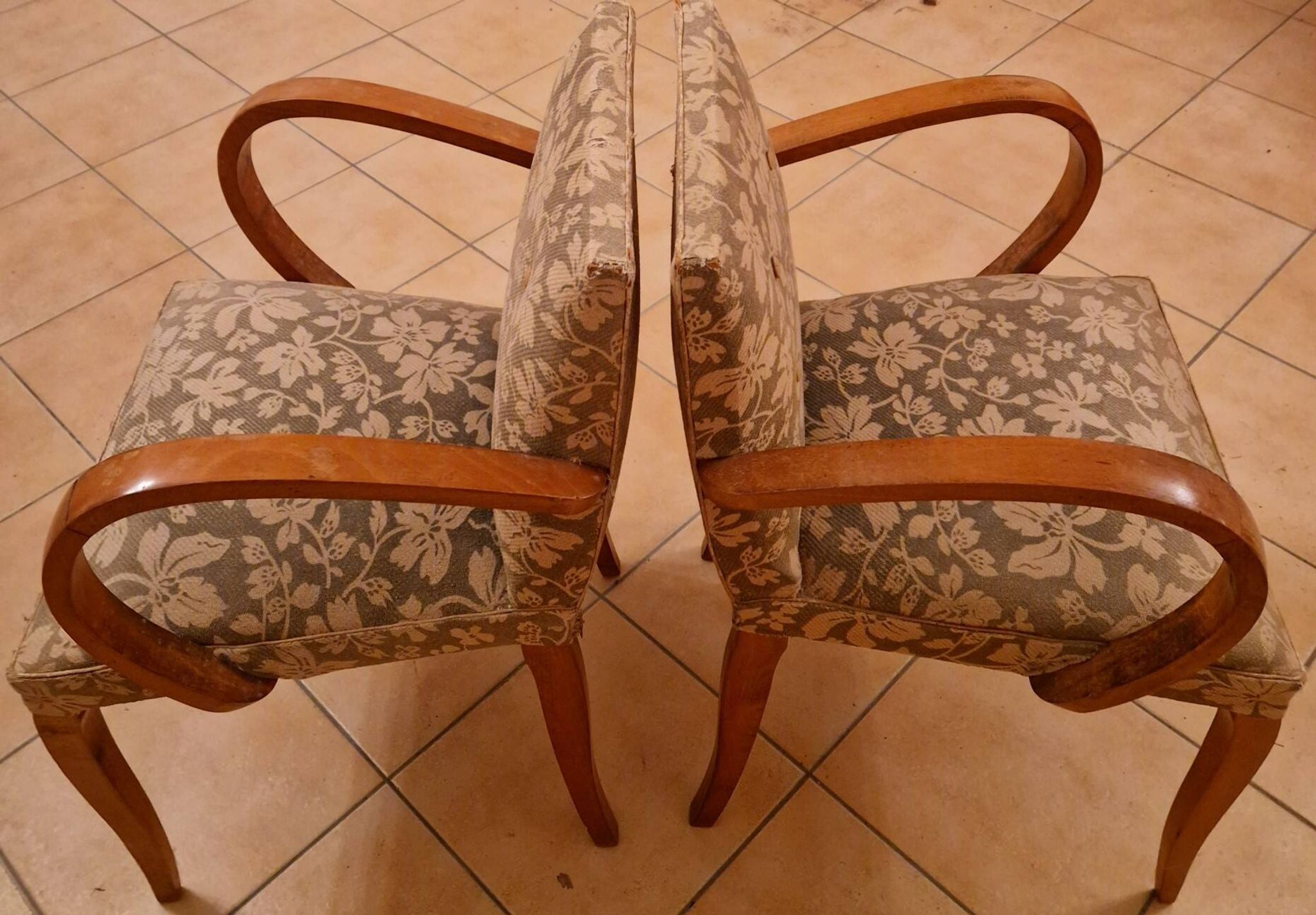 Pair of Art Deco curved wood armchairs – 1930s
