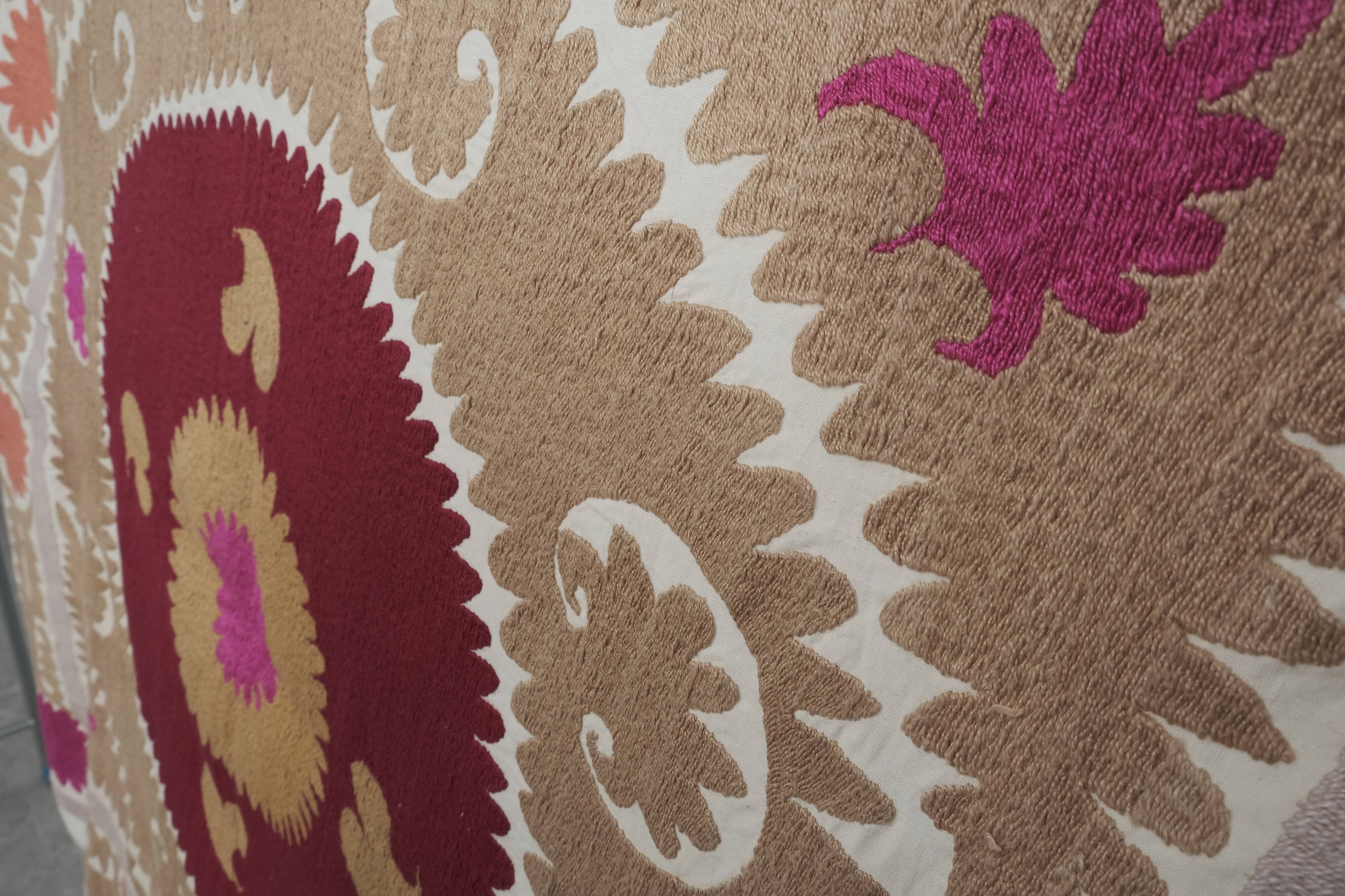 Vintage Suzani Pastel Tablecloth - Uzbek Embroidery Wall Hanging Decor