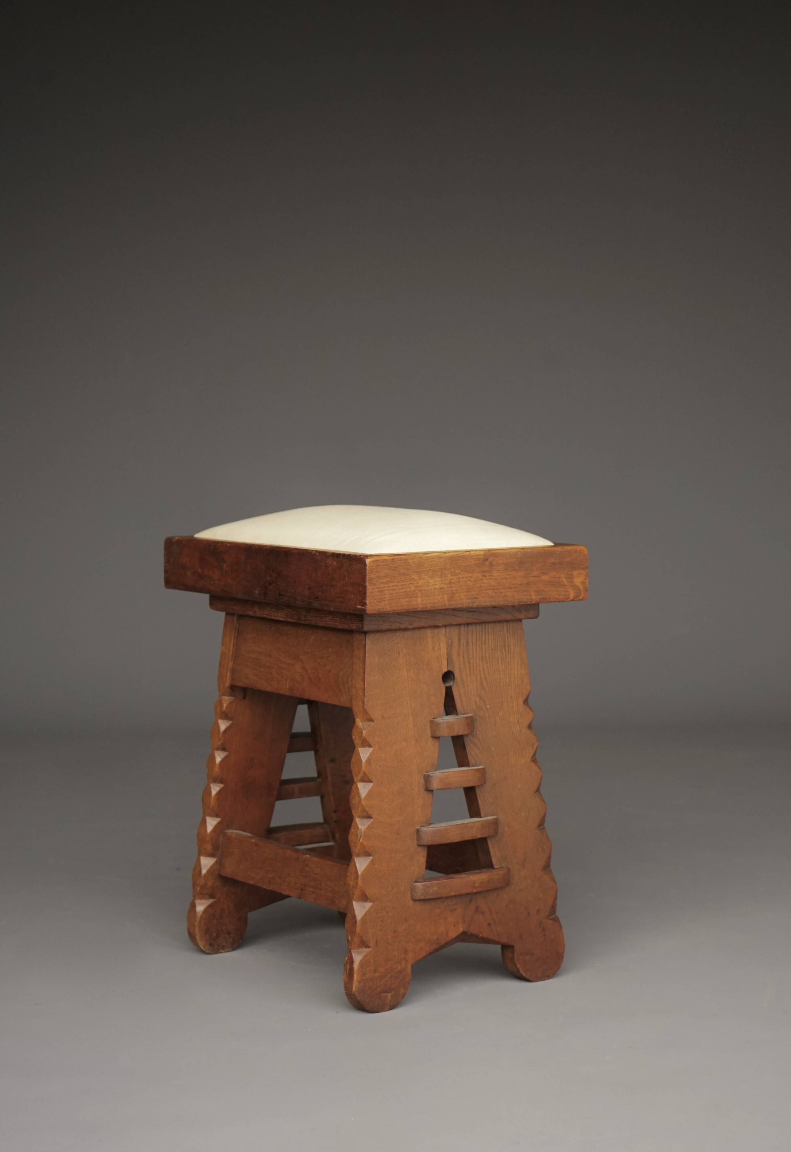 Oak Stool in the manner of architect CJ Blaauw, Amsterdam School /Art Deco
